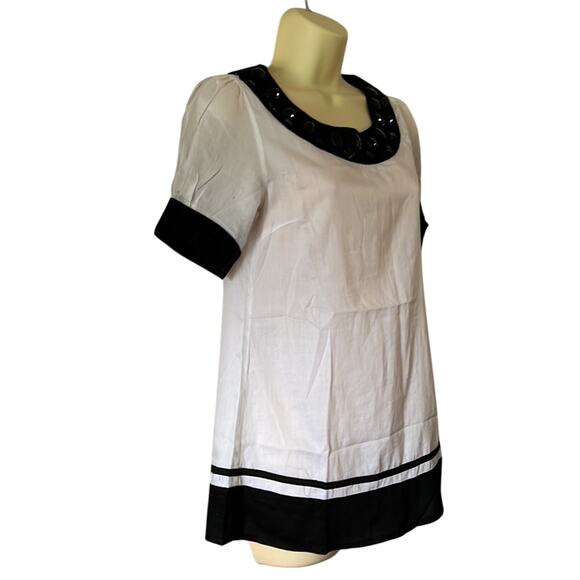 DV❤️DN White & Black Embellished Tunic Blouse Size Small Y2K - Picture 2 of 8
